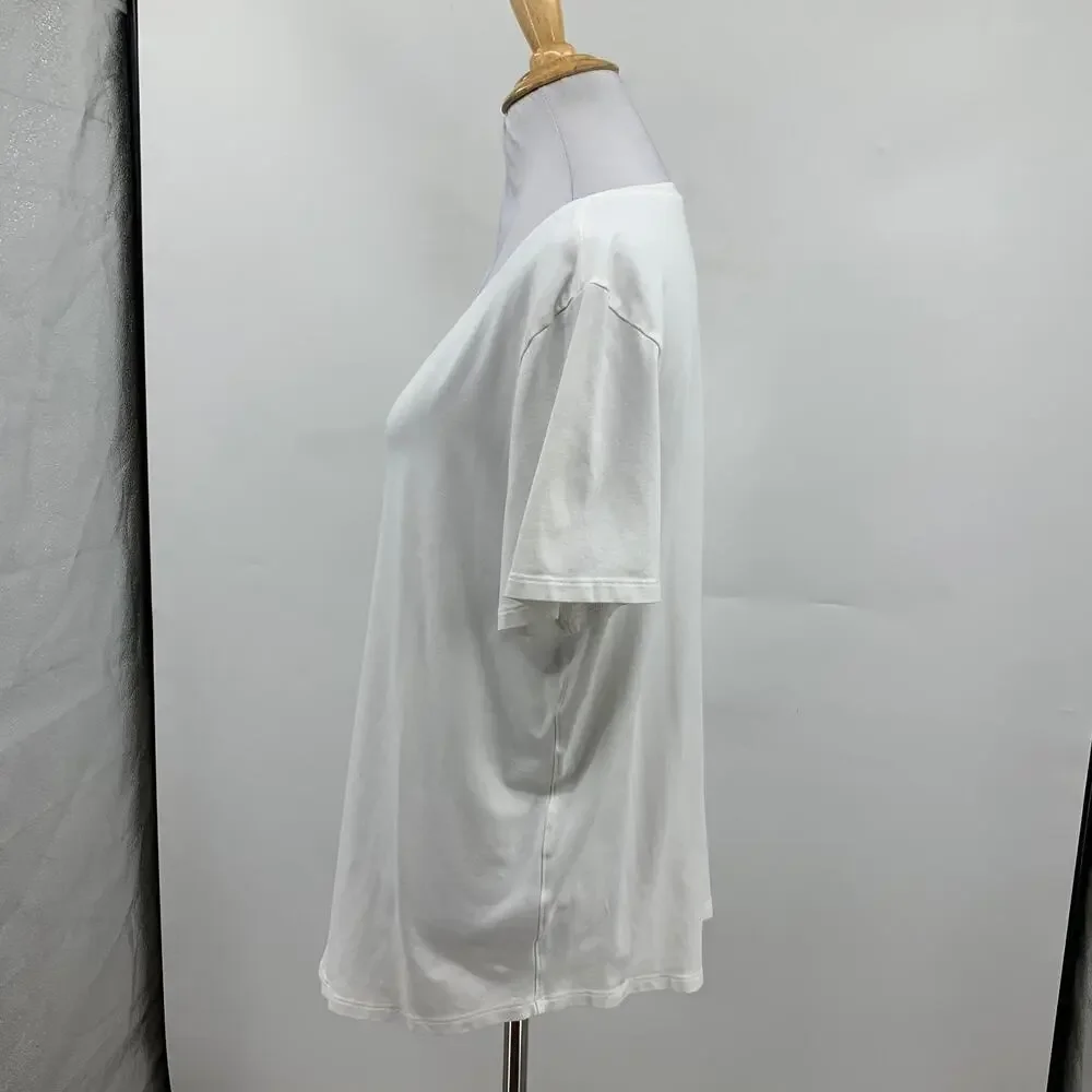 Lululemon T Shirt Womens 8/10 White Short Sleeve V Neck Curve Hem Lightweight